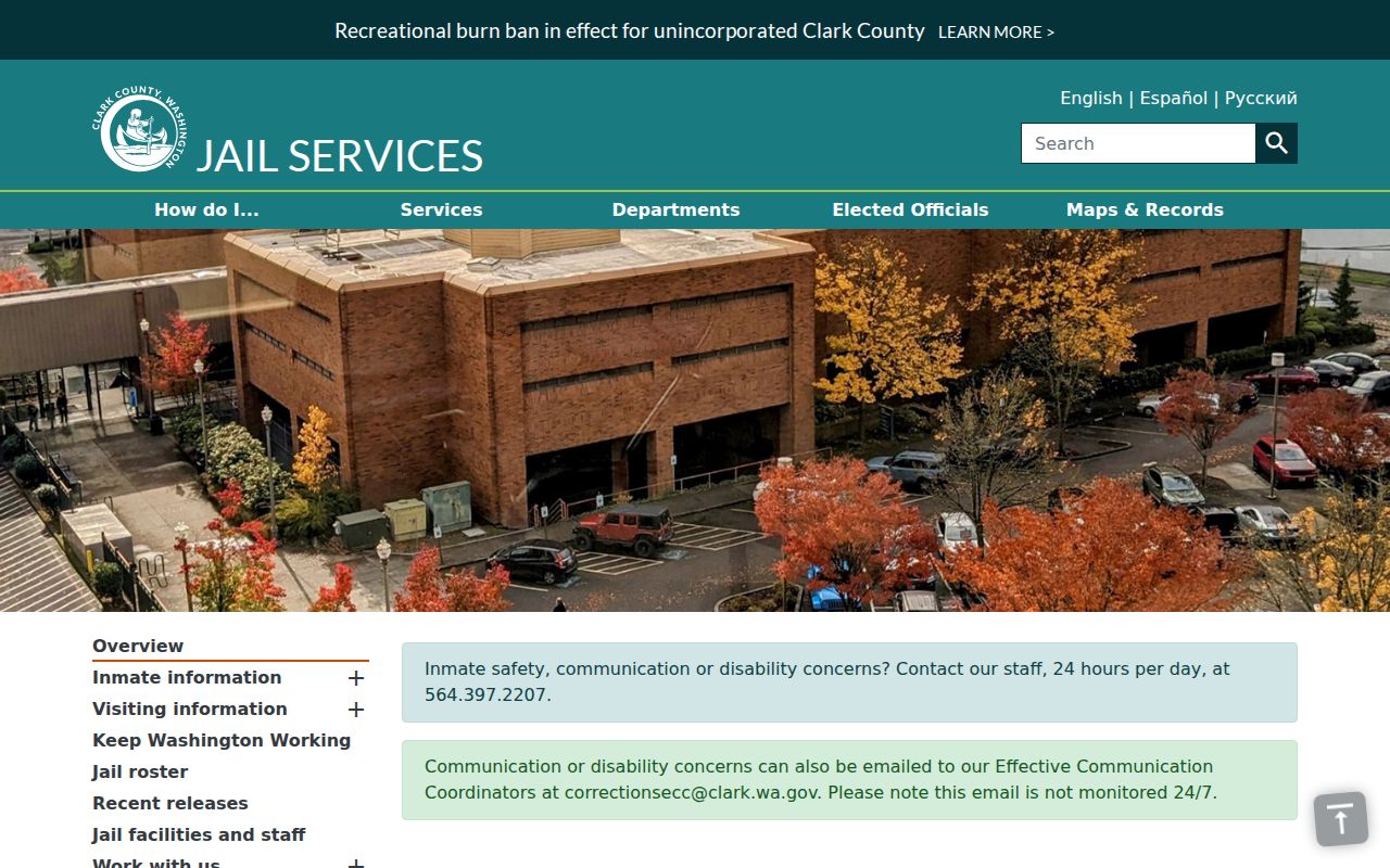Clark County arrest custody services and jail lobby options
