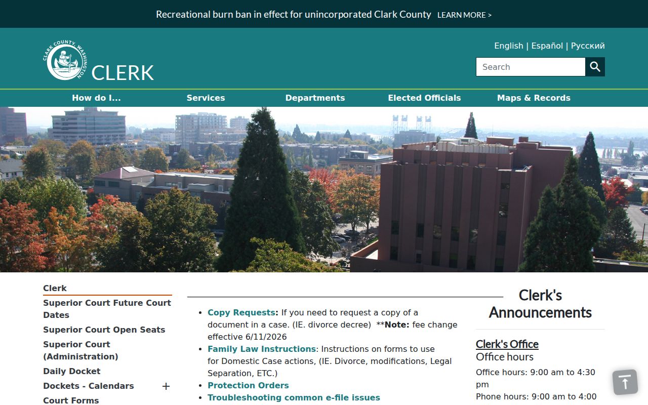 Clark County Clerk court case records and search links