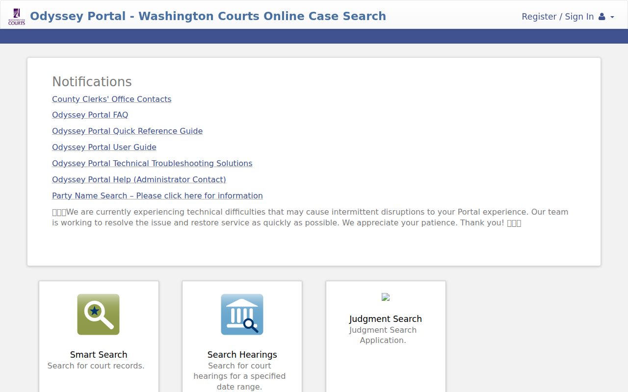 Clark County court case lookup in Odyssey Portal