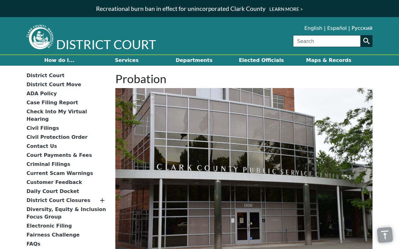 Clark County criminal probation record office and programs