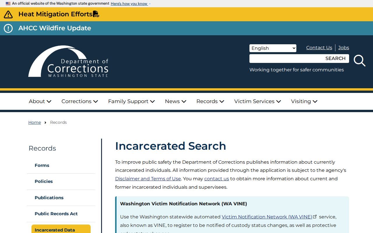 Clark County criminal custody search through Washington DOC